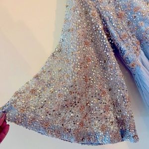 Baby blue Pakistani high low by The Luxurious 786, tail in the back, hand made